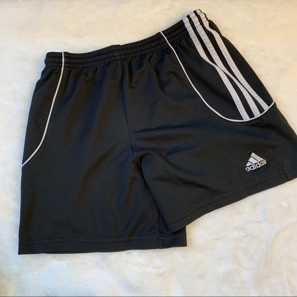Adidas Three Stripe Soccer Shorts, Size S, black and white Gym Running Athletic